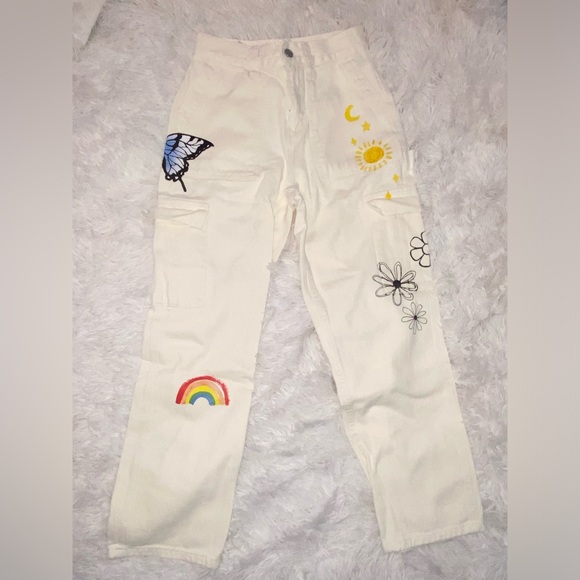 PacSun Pants - PacSun High Rise Carpenter White Jeans With Decals